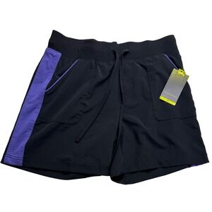 Tek Gear Mens Active Shorts Black Purple Stripe Wicking Gym Running Medium NEW